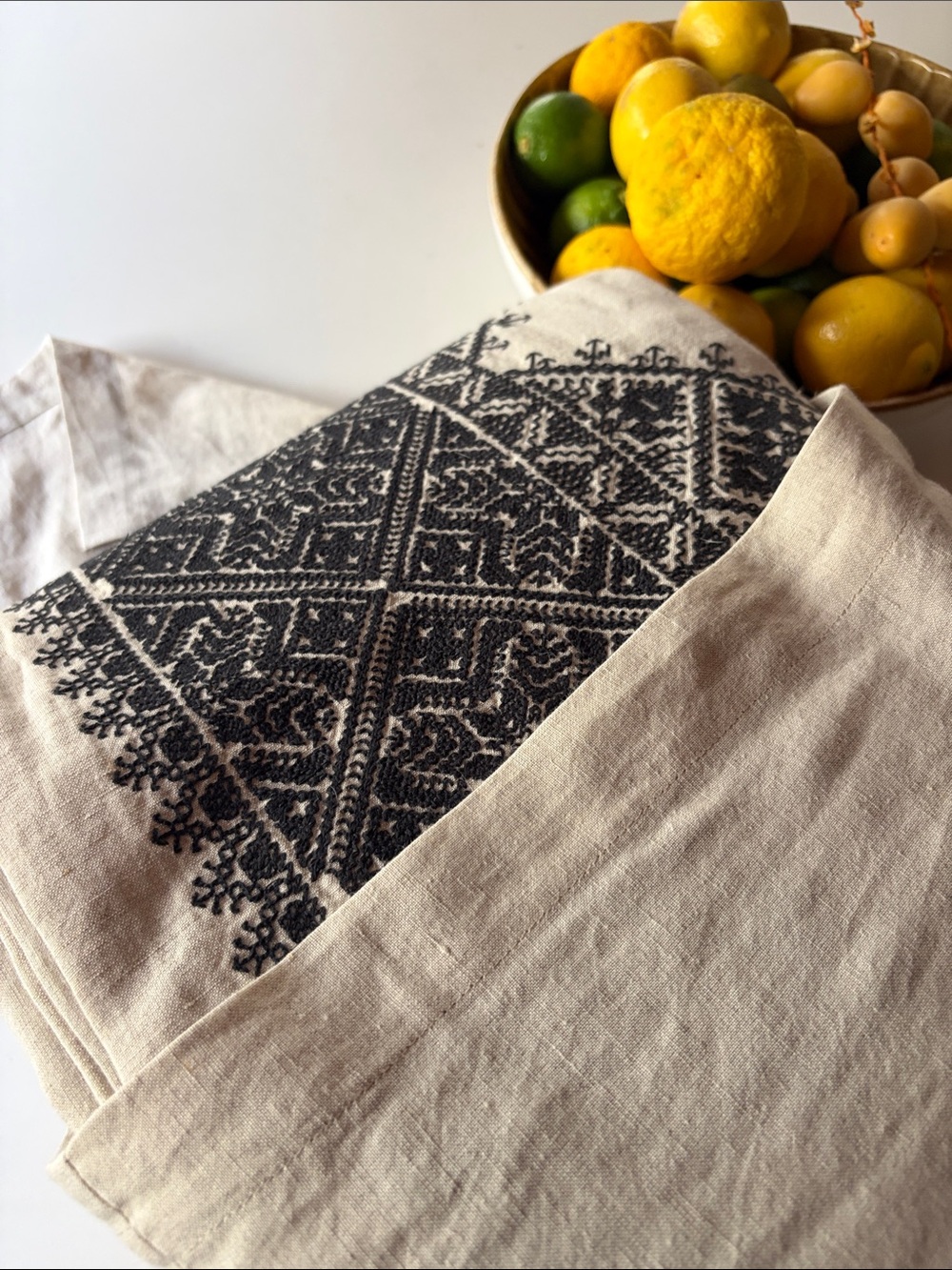 Cream Linen Cotton & Black Embroidered Duvet Cover Set, Banana Republic Cal King - Picture 7 of 7
